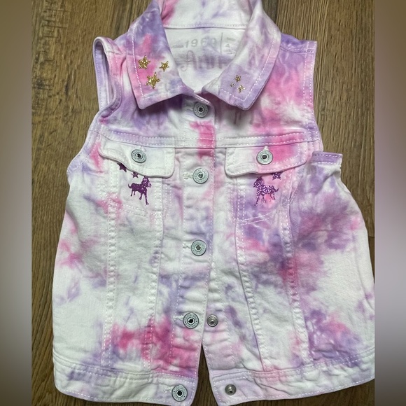 Spirit pink purple tie dye Gap denim vest 4T - Picture 7 of 13